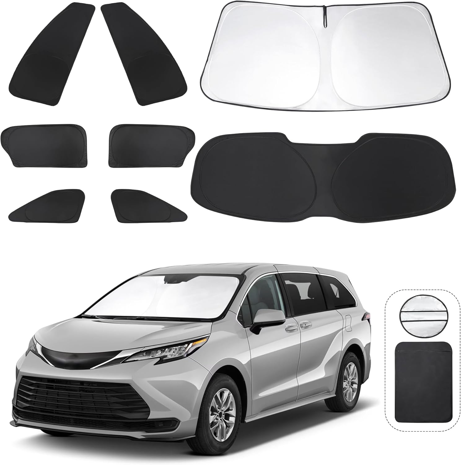 TINGLU Window Shades for Toyota Sienna 2021-2025 2026 Accessorie Car Side Full Windows Rear Triangular Windshield Sun Shade Sun UV Rays & Privacy Protection for Camping,Napping,and Relaxing 8PCS