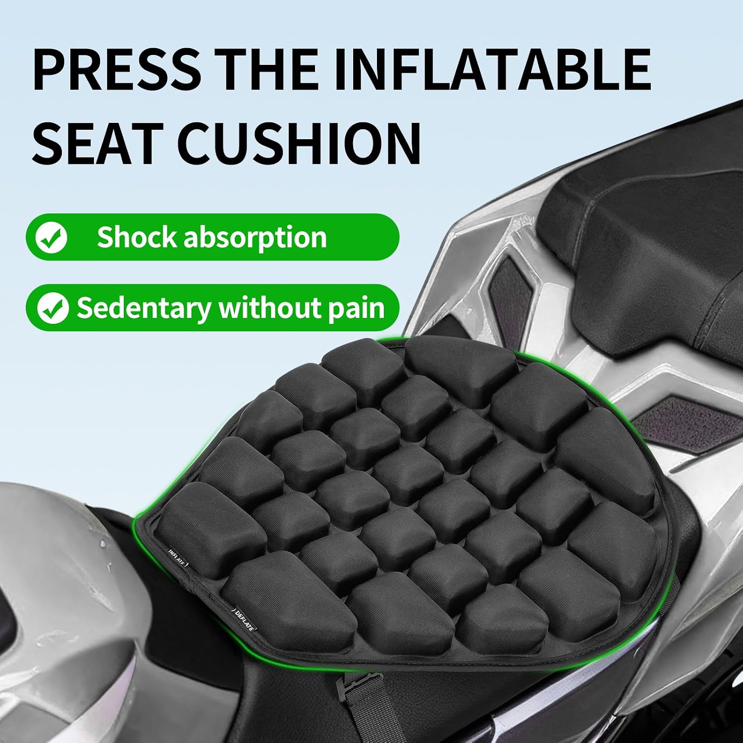 JFT Motorcycle Seat Cushion Air Pad Cover with Built-in Pump for Enduro Sports Street 14x15in Black Reduces Pressure by 30% for Long Rides Electric Mopeds