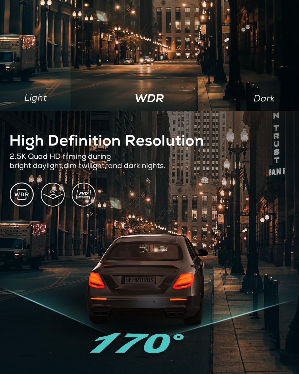 izeeker 2.5k dash cam front, 1440p qhd car, close-up detail