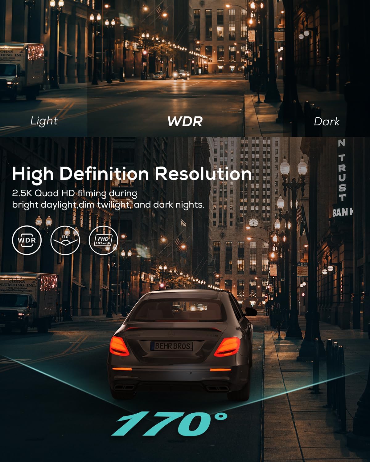 izeeker 2.5k dash cam front, 1440p qhd car, close-up detail