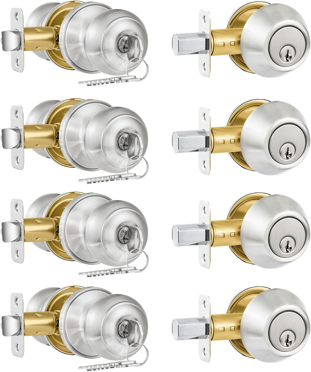 plustool 4 pack exterior door lock set, satin, main product view