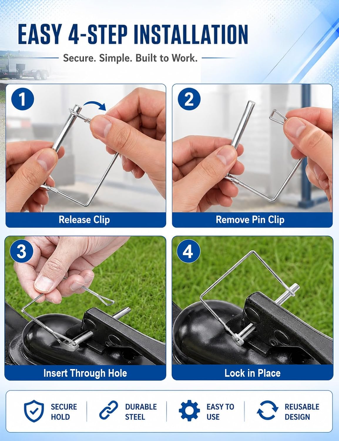 5 Pack Square Trailer Pin 1/4 inch x 2-3/4 inch, Heavy Duty Shaft Locking Pin, Carbon Steel Hitch Latch Pin with Safety Wire Lock, Trailer Tongue Pin for Farm, Lawn, Garden, Towing Couplers