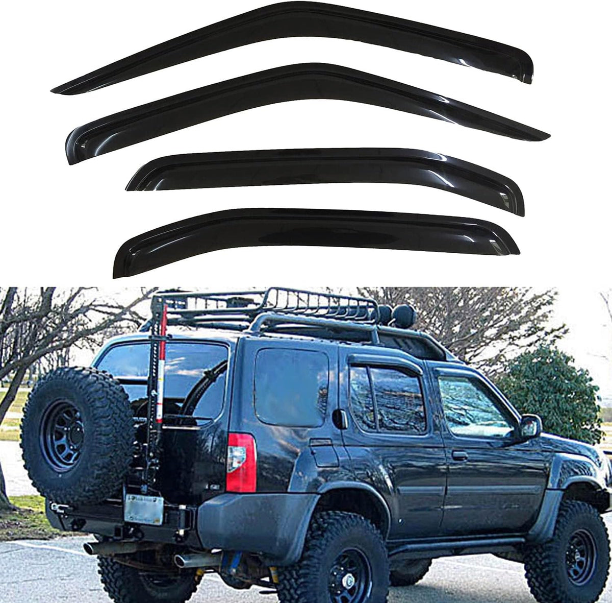 Set of 4 Front+Rear Smoke Sun/Rain Guard Outside Mount Tape-On Acrylic Window