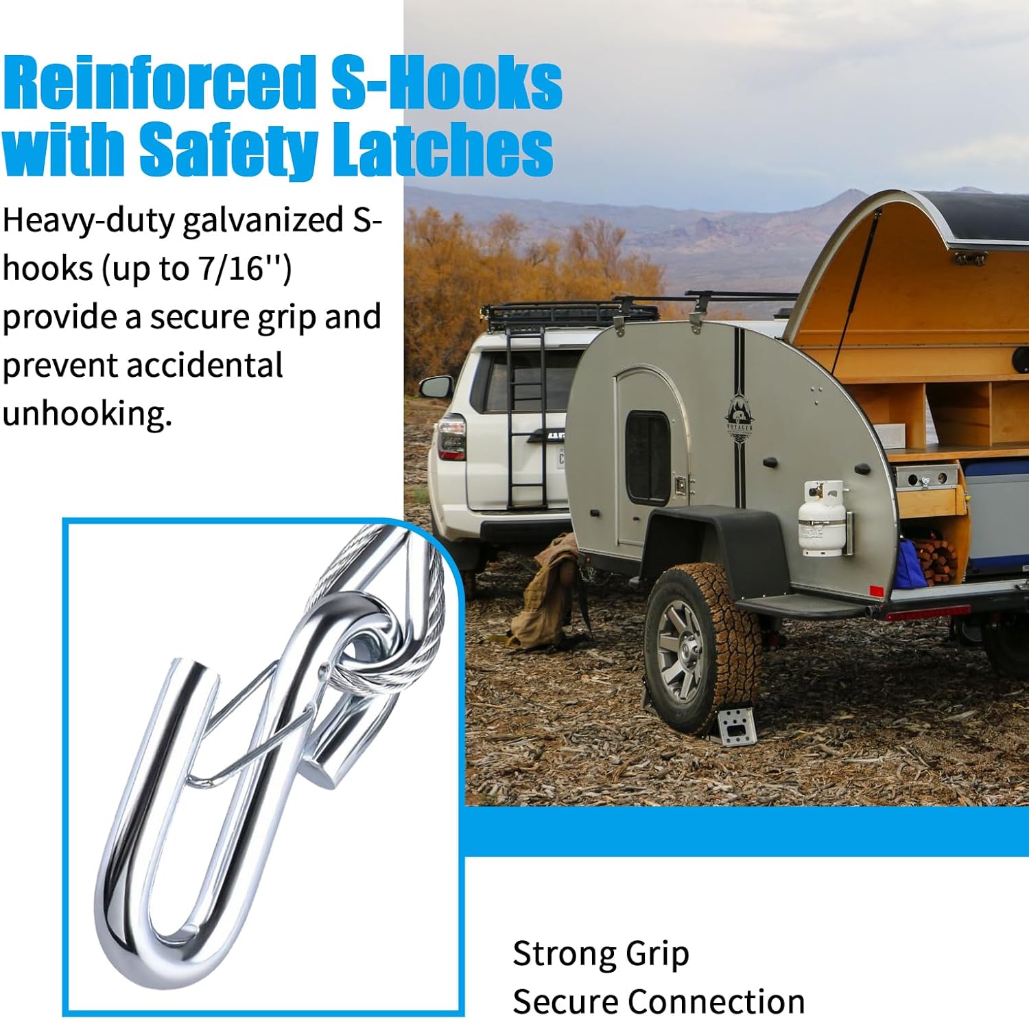 44-1/2" Trailer Safety Cables, 5/16" Vinyl-Coated Steel with 7/16" S-Hooks, 5000 lbs Break Strength, 2-Pack Galvanized Towing Safety Chains