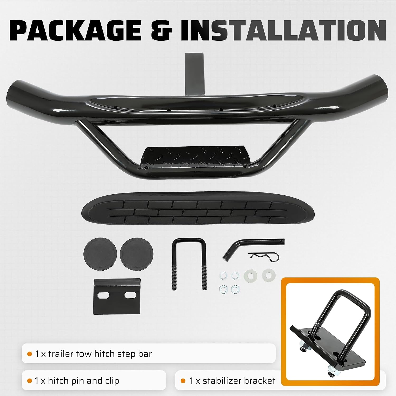 ECOTRIC Universal Bumper Trailer Hitch Step for SUV Trucks Pickups with 2 | Inch Receiver, Solid with Hitch Pin & U-Bolts Stabilize, Tow Rear Bumper Guard Protector Steel