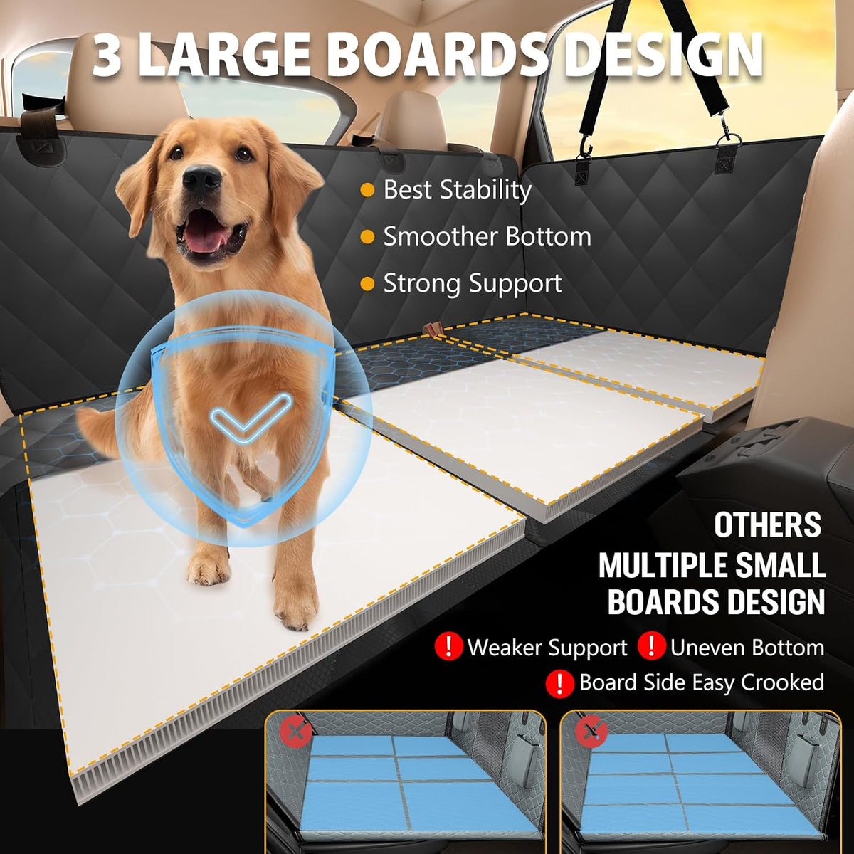 hard bottom dog car seat cover for back, close-up detail