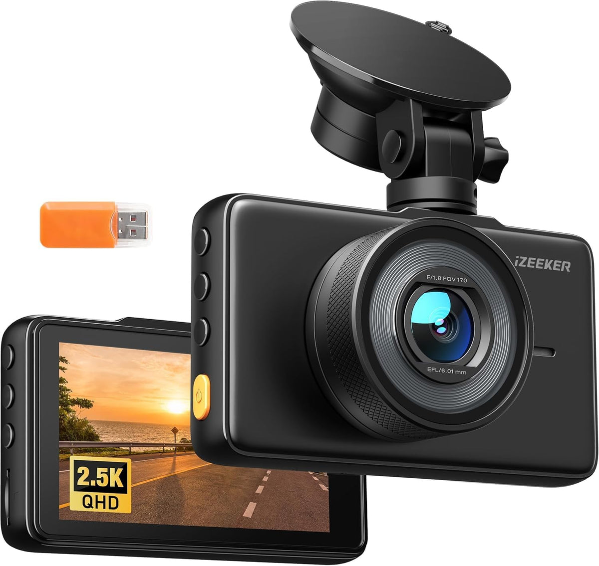 izeeker 2.5k dash cam front, 1440p qhd car, main product view