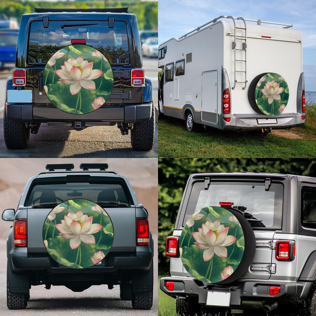 Tire Cover Spare Tire Cover, Waterproof and Dustproof Universal Tire Protector Suitable for Trailer RV SUV and Many Vehicles Tires 15 in Lotus 2