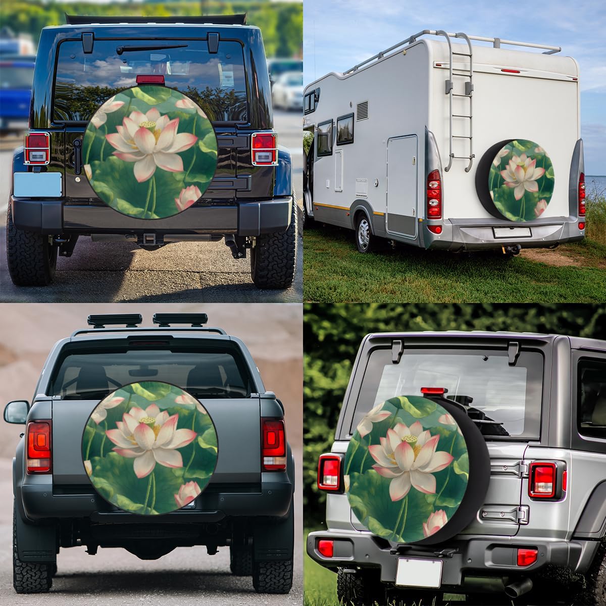 Tire Cover Spare Tire Cover, Waterproof and Dustproof Universal Tire Protector Suitable for Trailer RV SUV and Many Vehicles Tires 15 in Lotus 2