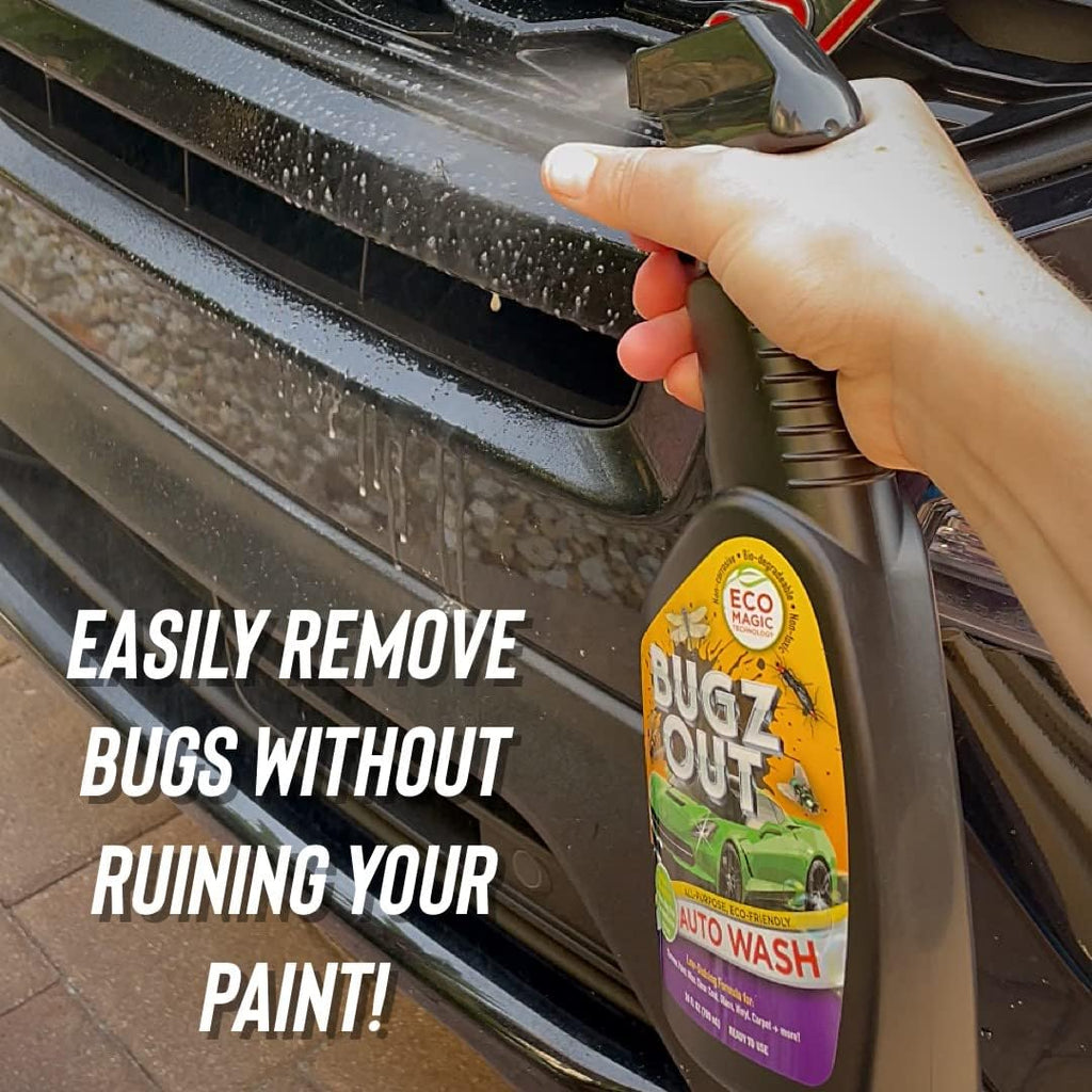 Car Bug Cleaner, Remover & Wash - Spray Bugs, Tar, Bird Poop Off Exterior of Car & Windshield. Remove Black Streaks Without Scratching or Removing Paint. 24 oz bottle w/ Microfiber Cloth