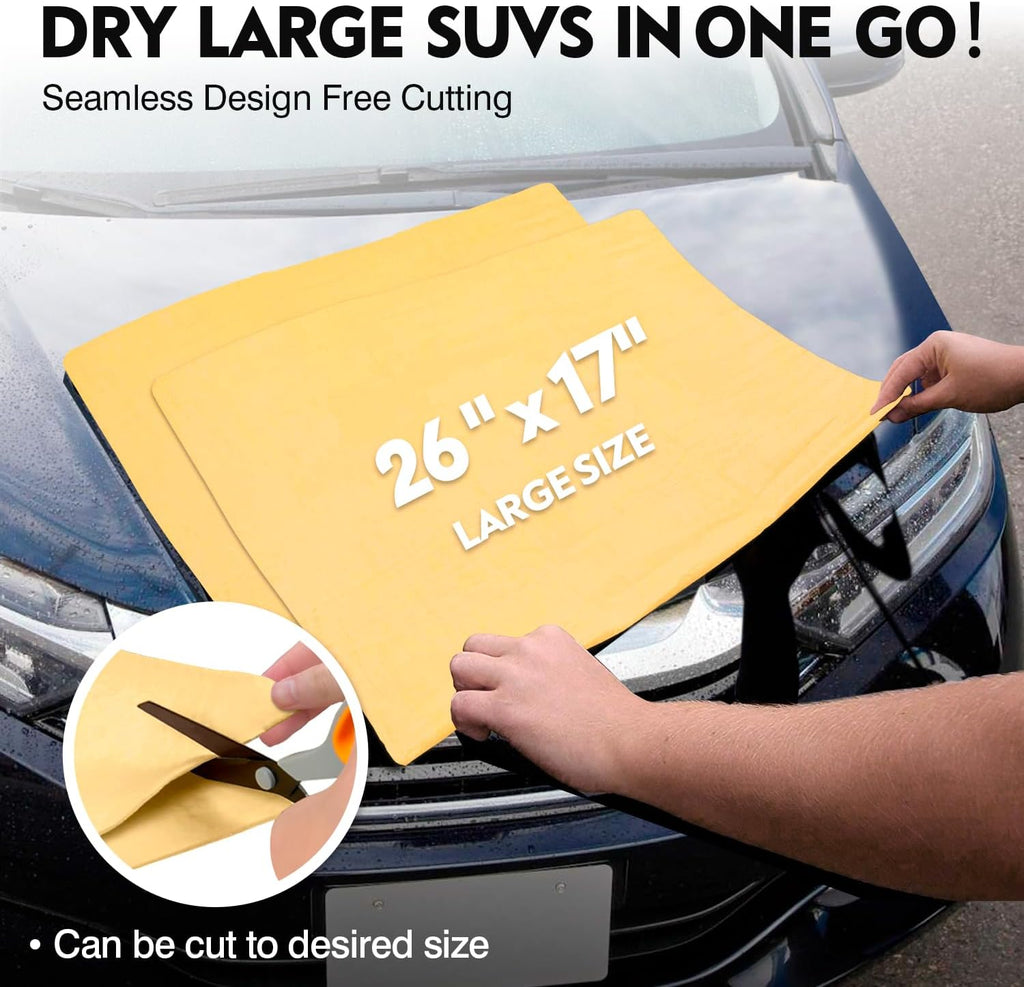 ARTIPOLY Premium Shammy Cloth for Car Drying 2pk (26”x17”)-Super Absorbent Chamois Towel for Car-Reusable Shammy Towel for Car, Bathroom,Pets, Dust Remove, No Spots/Streak/Scratch