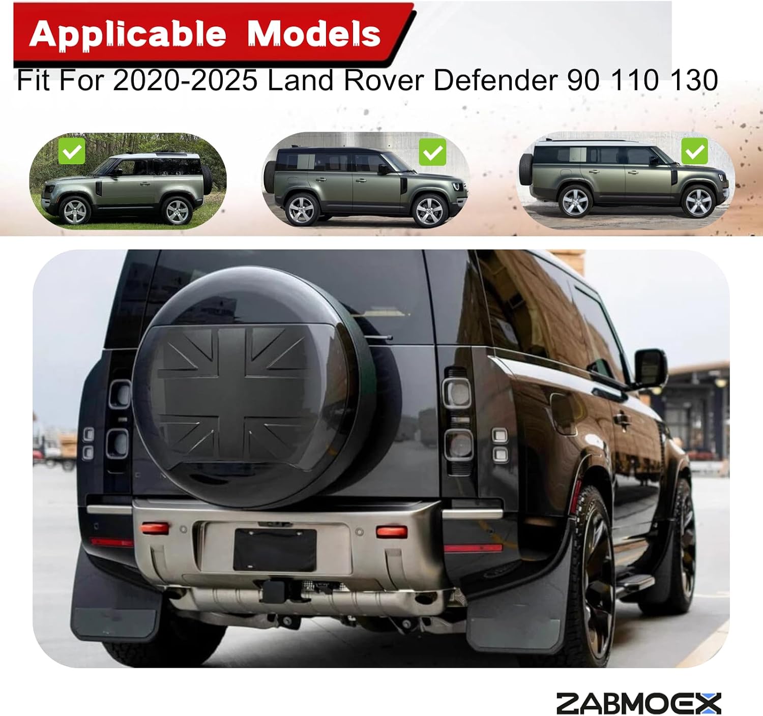 Spare Tire Wheel Cover Fits for Land Rover Defender 90 110 130 2020 2021 2022 2023 2024 2025 ABS+PU Glossy Black Letters Protective Cover