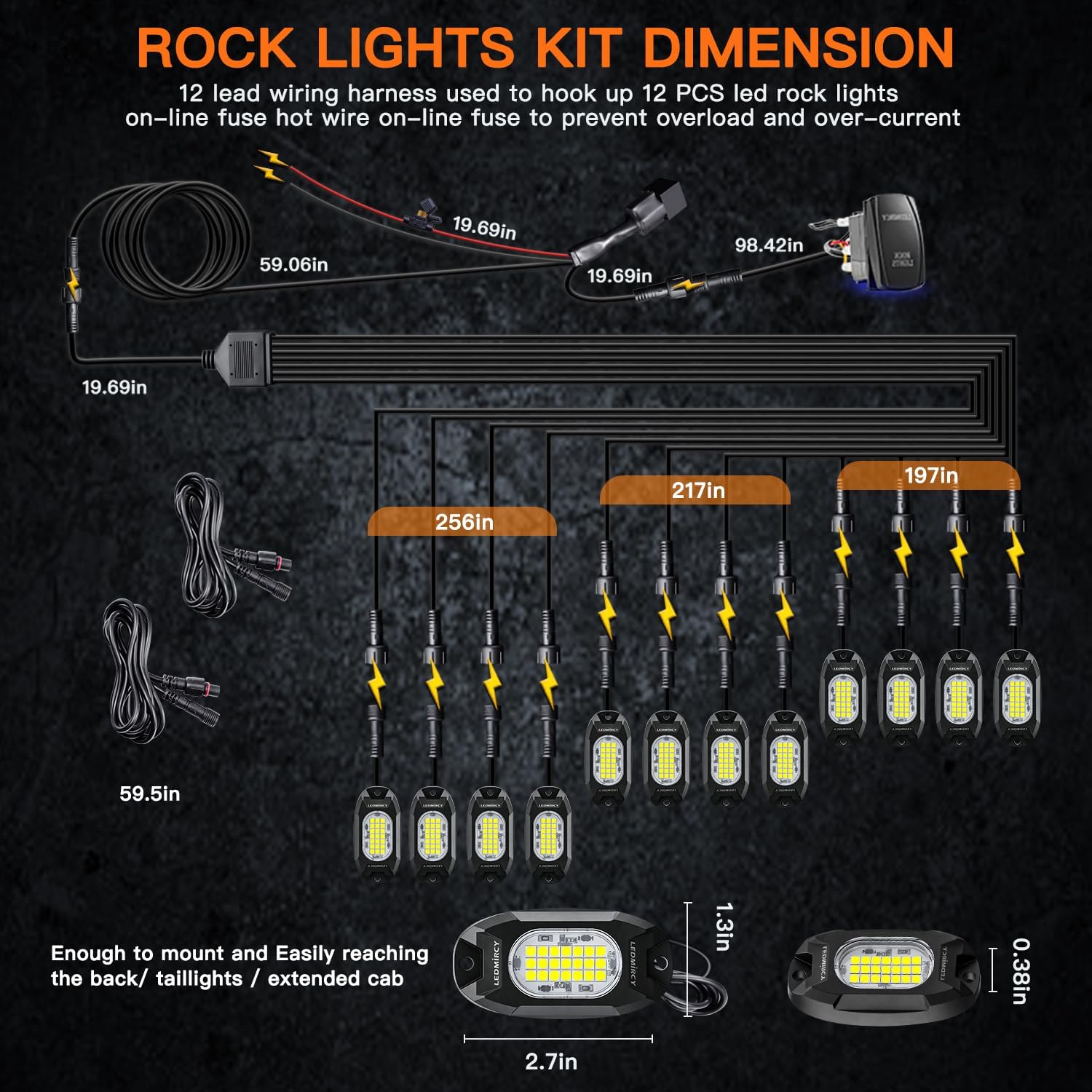 White Rock Lights,LEDMIRCY R6 LED Pure White Rock Lights 12PCS with Rocker Switch Wire Harness Kit for Trucks UTV Off Road Boat ATV Luces para Carro Super Bright High Power Light Waterproof Shockproof