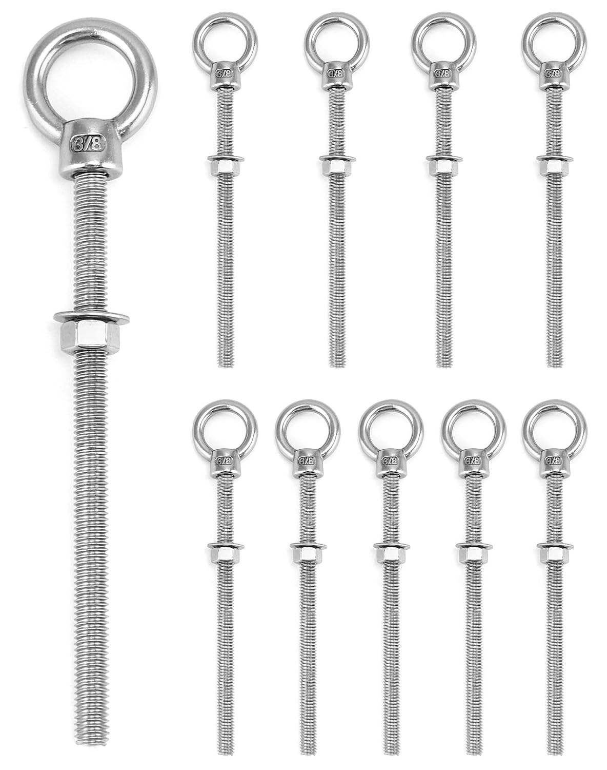 qwork 3/8"x6" stainless steel shoulder eye bolts –, main product view