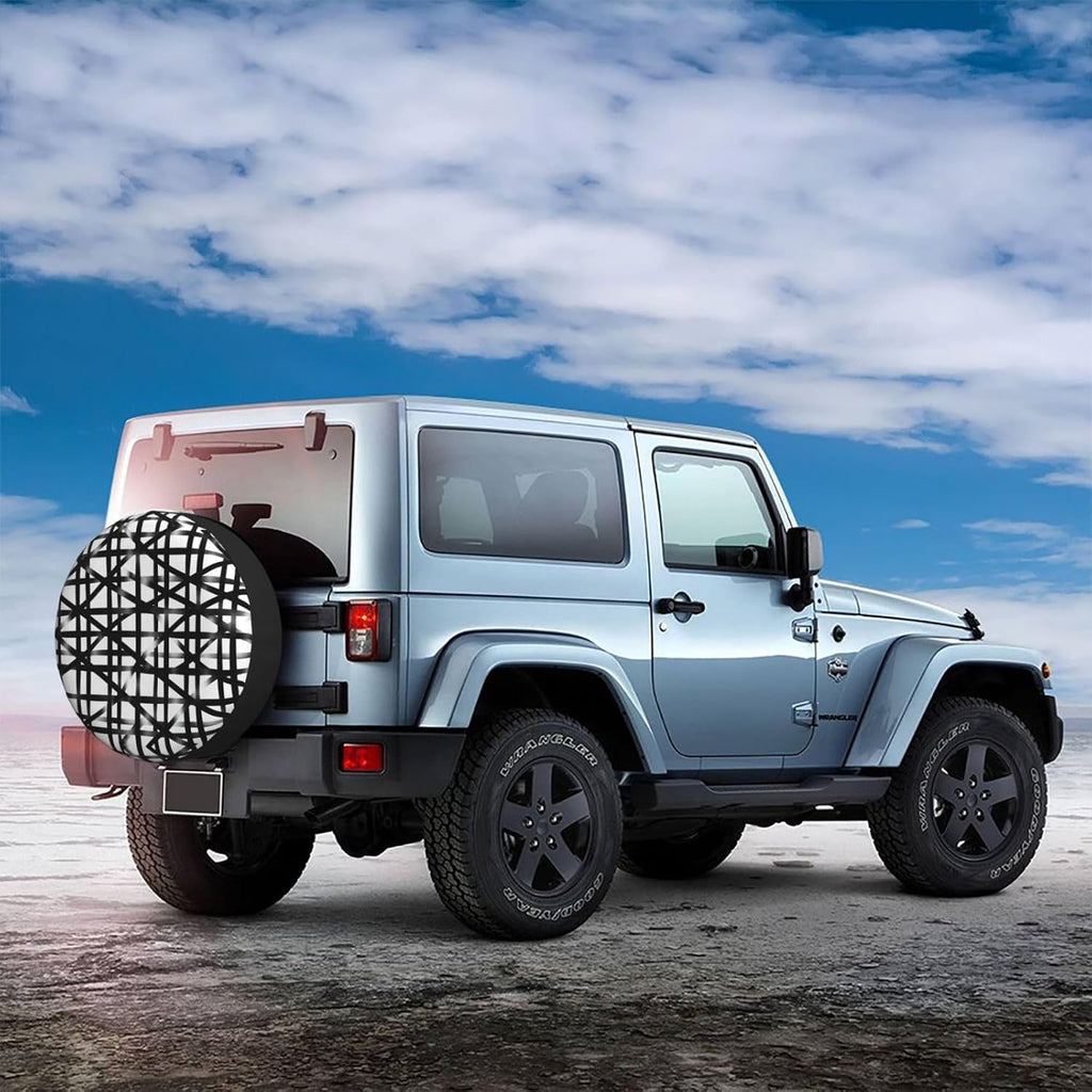 Black Diagonal Grid Print Universal Spare Tire Cover for RV, Jeep | Wheel Protector Fits Rv, Trailer, Jeep, Shield Tires From Sun, Dirt And Rain For Outdoor Storage
