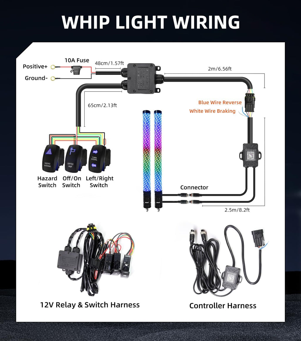 ZIMABLUE 2PC 2FT Fat Whip Lights for Side by Side, App & Remote Control RGB Chasing Light Whip with 3 Switchs for ATV UTV Dune Buggy Truck,LED Whip Light Compatible with Polaris RZR Can-Am Maverick X3