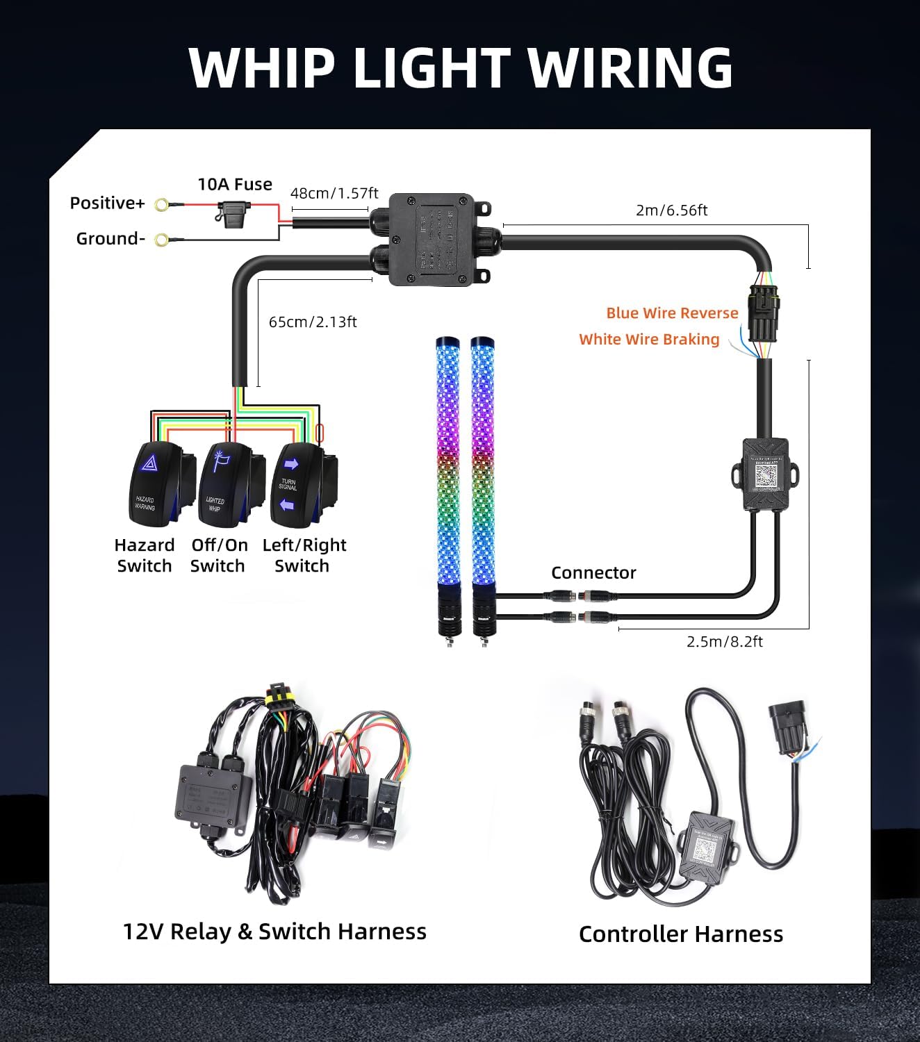 ZIMABLUE 2PC 2FT Fat Whip Lights for Side by Side, App & Remote Control RGB Chasing Light Whip with 3 Switchs for ATV UTV Dune Buggy Truck,LED Whip Light Compatible with Polaris RZR Can-Am Maverick X3