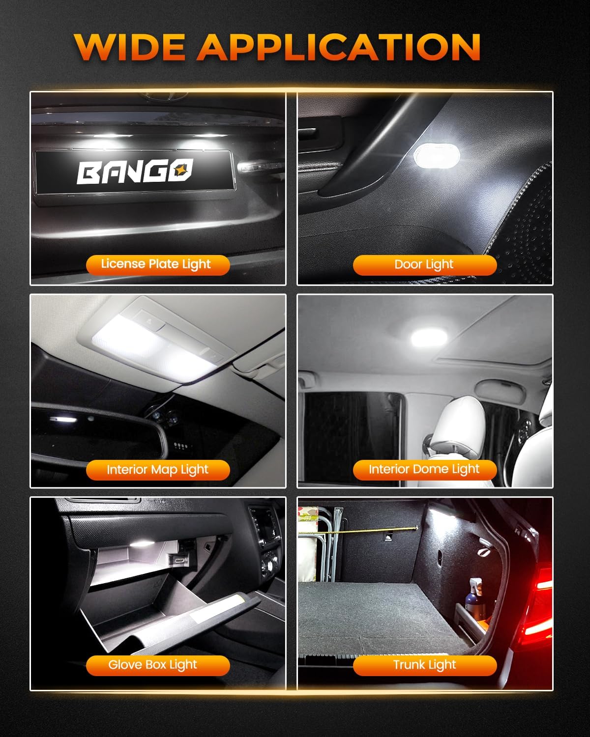 BANGO 24-Piece Interior Car Lights LED Bulb Kit, Non-Polarity Design with Removal Tool for Car Dome Map License Plate Door Trunk, Fits 194 T10 DE3175 578 - White