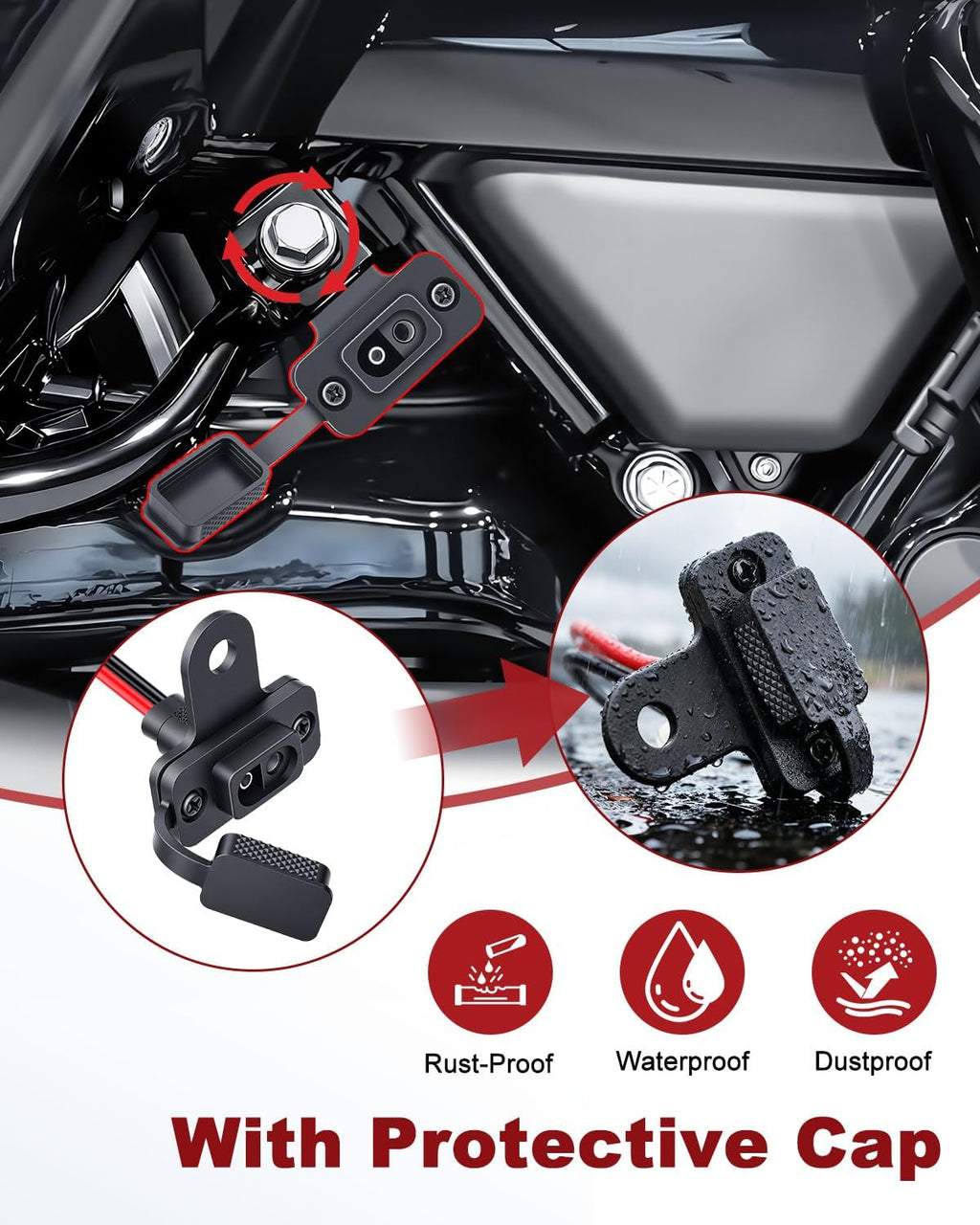 EXTRACTME Motorcycle Battery Charger Bracket, Charging Port Mount Fit for Harley Road Glide FLTRX & Street Glide FLHX 2024-2025 & Road Glide ST, SAE Charging Port Mount with Cable Holder