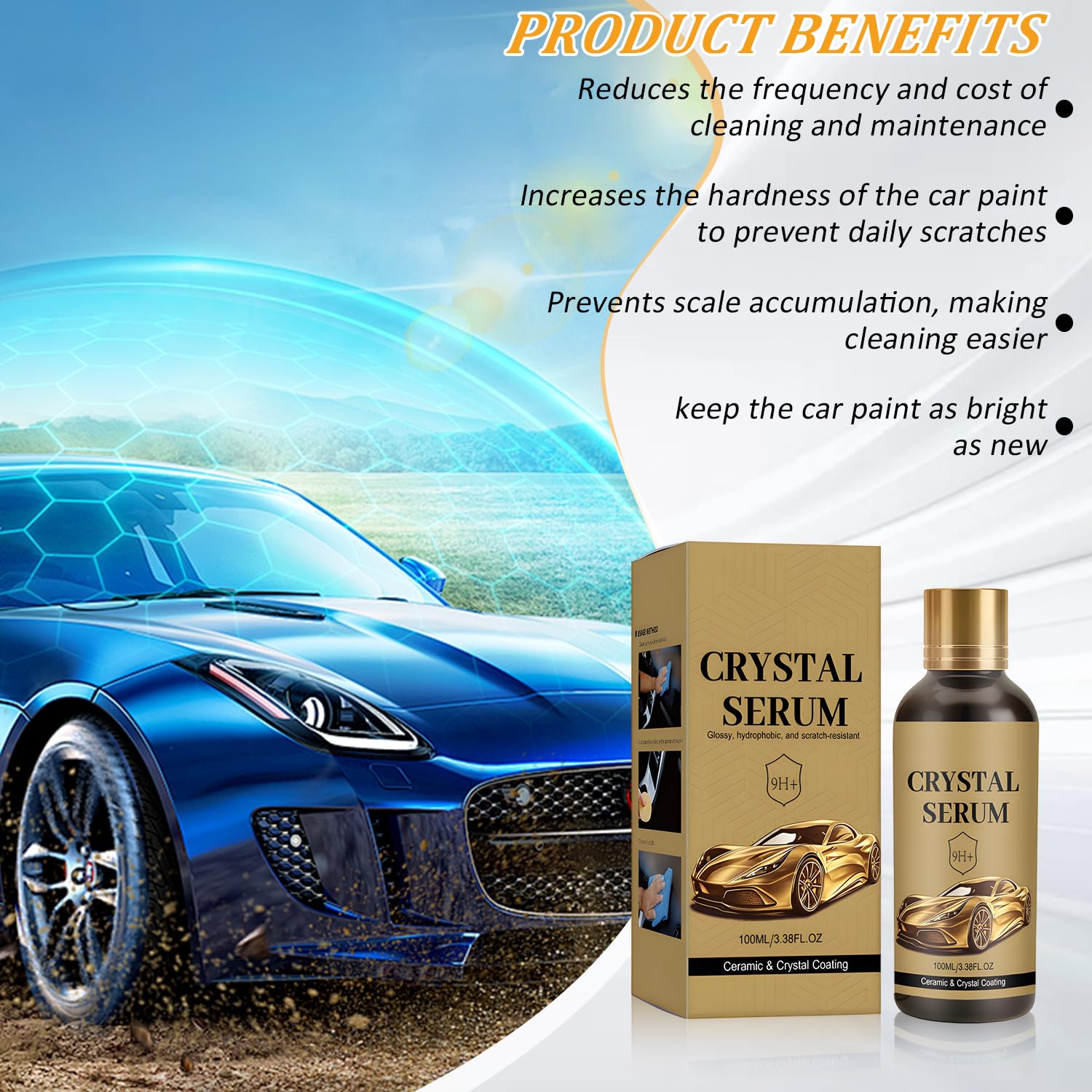 100ML PTZ Crystal Serum Advanced Graphene Ceramic Coating for Cars, 9H Hardness, 2PCS Set, Super Hydrophobic Anti-Scratch UV Protection for Vehicle Exterior