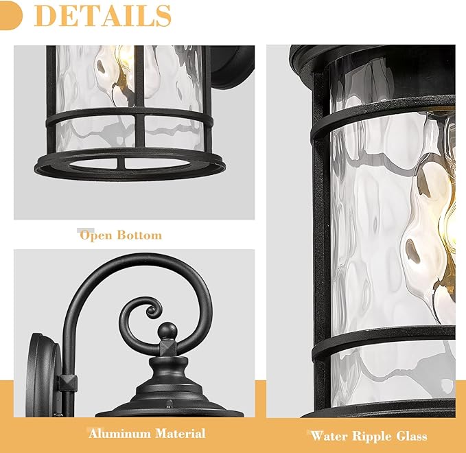 Emliviar Outdoor Wall Sconces 2 Pack, 12.4 Inch Outdoor Front Porch Lights - Image 4