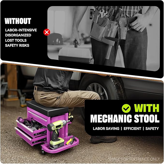 Auto Dynasty 3-Drawer Mechanic Rolling Seat, 350 LBS Capacity Roller Garage - Image 6
