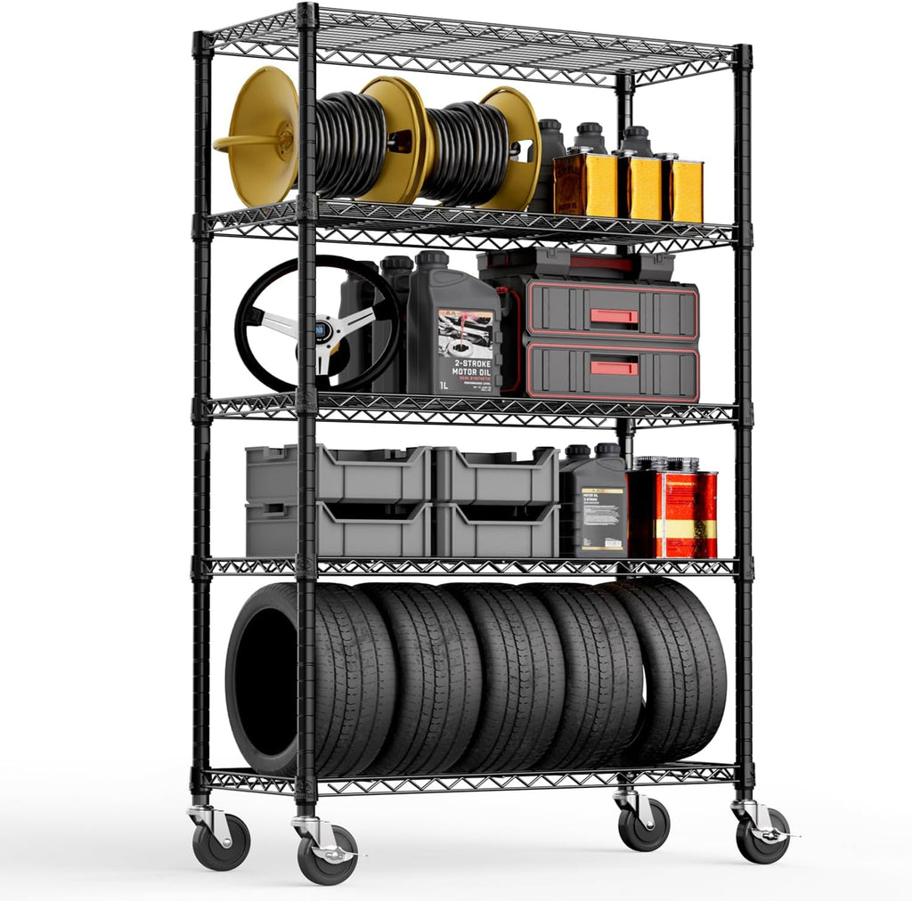 5-Shelf Storage Shelves, Wire Shelving Heavy Duty Metal Storage Shelving Unit