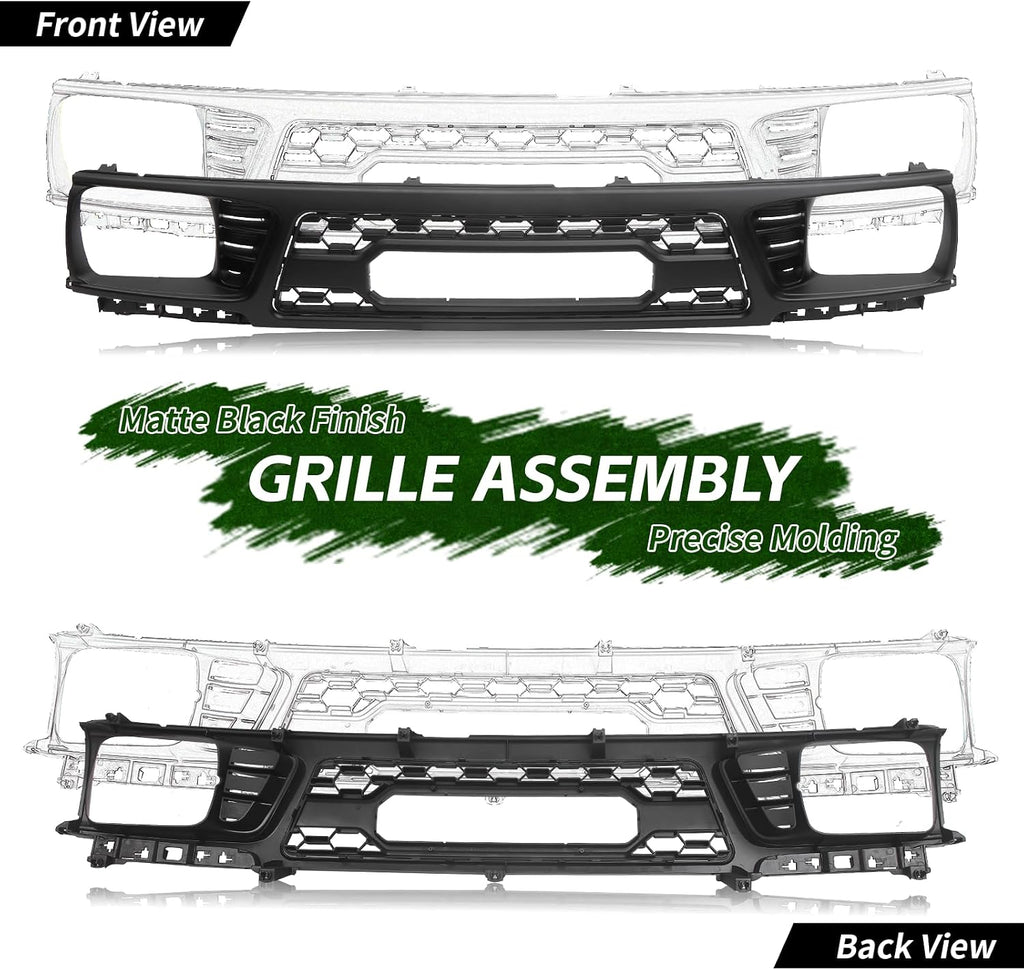 Grille Assembly Compatible with 1995-1997 Tacoma Base & DLX & SR5 Extended Cab Pickup 2-Door/Base & DLX Standard Cab Pickup 2-Door, Front Upper Grill with Lights&Letters Matte Black Molding