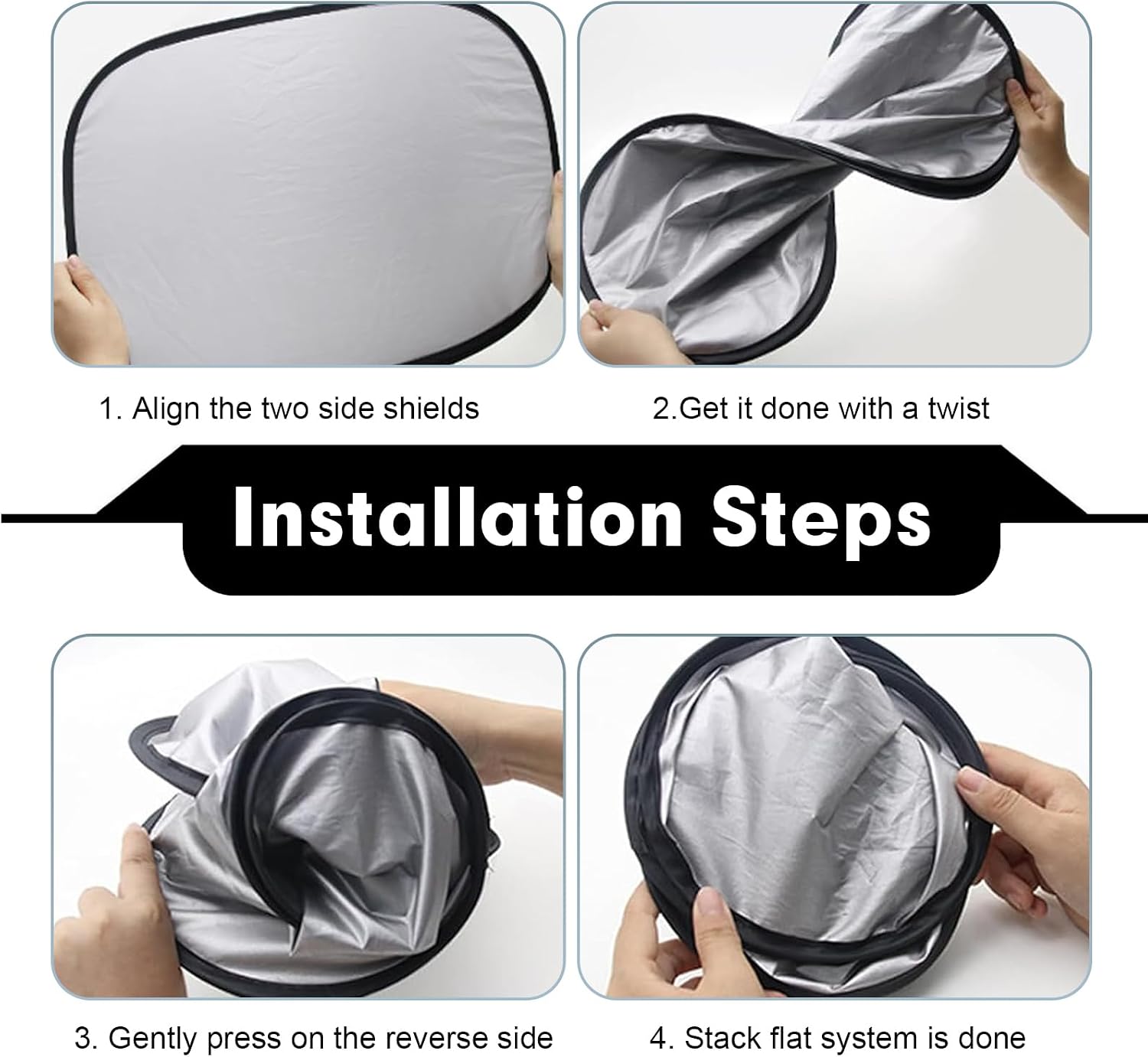 4 PCS Car Window Shades, Static Suction Side Window Sun Shade, Front and Rear Windows Sun Blocker, Universal Automotive Interior Accessories for Baby Camping Napping (Titanium silver)