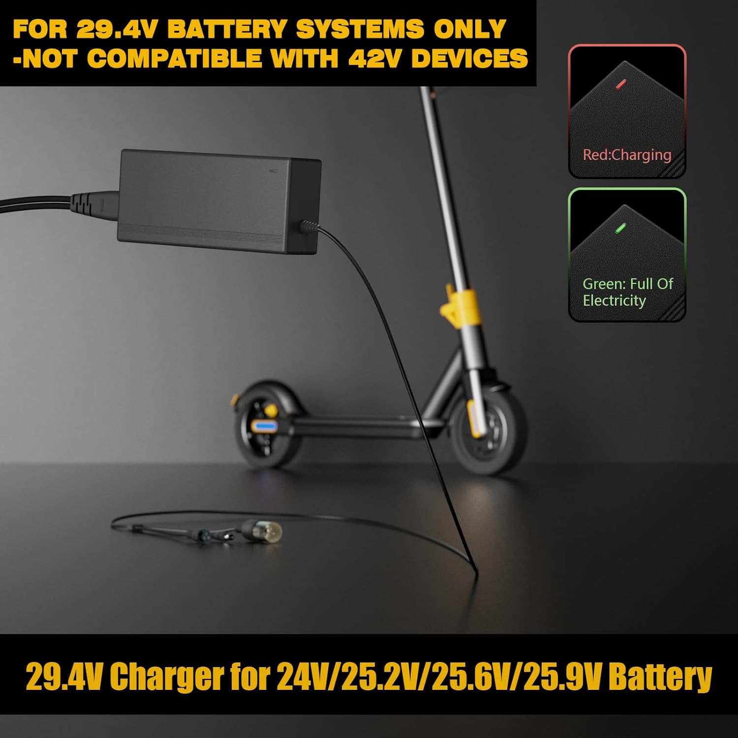 Carsty Hoverboard Charger 29.4V for Electric Scooter & Wheelchair | UL Certified Universal 3-in-1 fast charger for 29.4V devices. Compatible with hoverboards, scooters, wheelchairs.