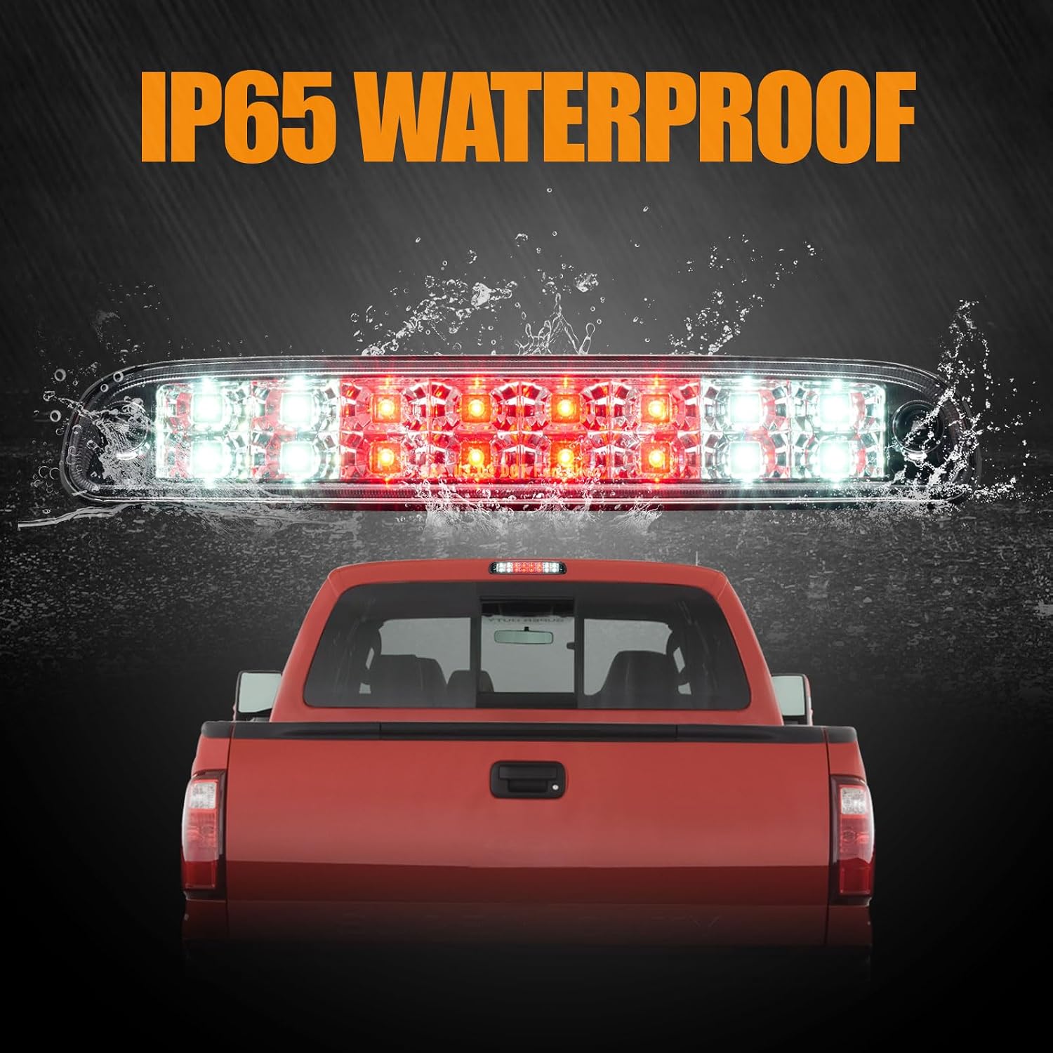 Third 3rd Brake Light LED for 1999-2016 Ford F250 F350 F450 F550 Super Duty, 1993-2011 Ford Ranger High Mount Rear Cab Brake Lights Assembly, 99-16 F-250-F-550 Cargo Stop Light (Chrome)