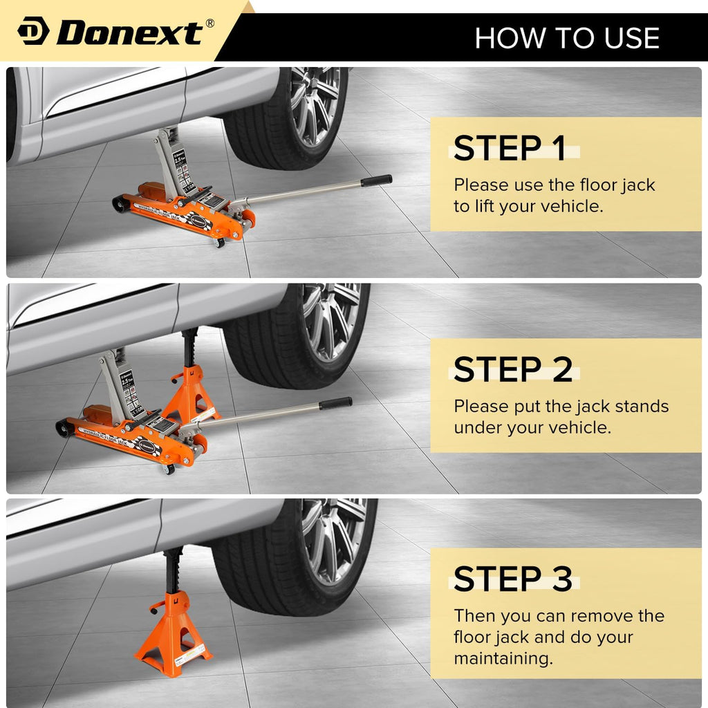 Jack Stands 3 Ton (6,500 lb) Capacity Steel, 1 Pair Orange Lifting Stand Adjustable Jack Stands