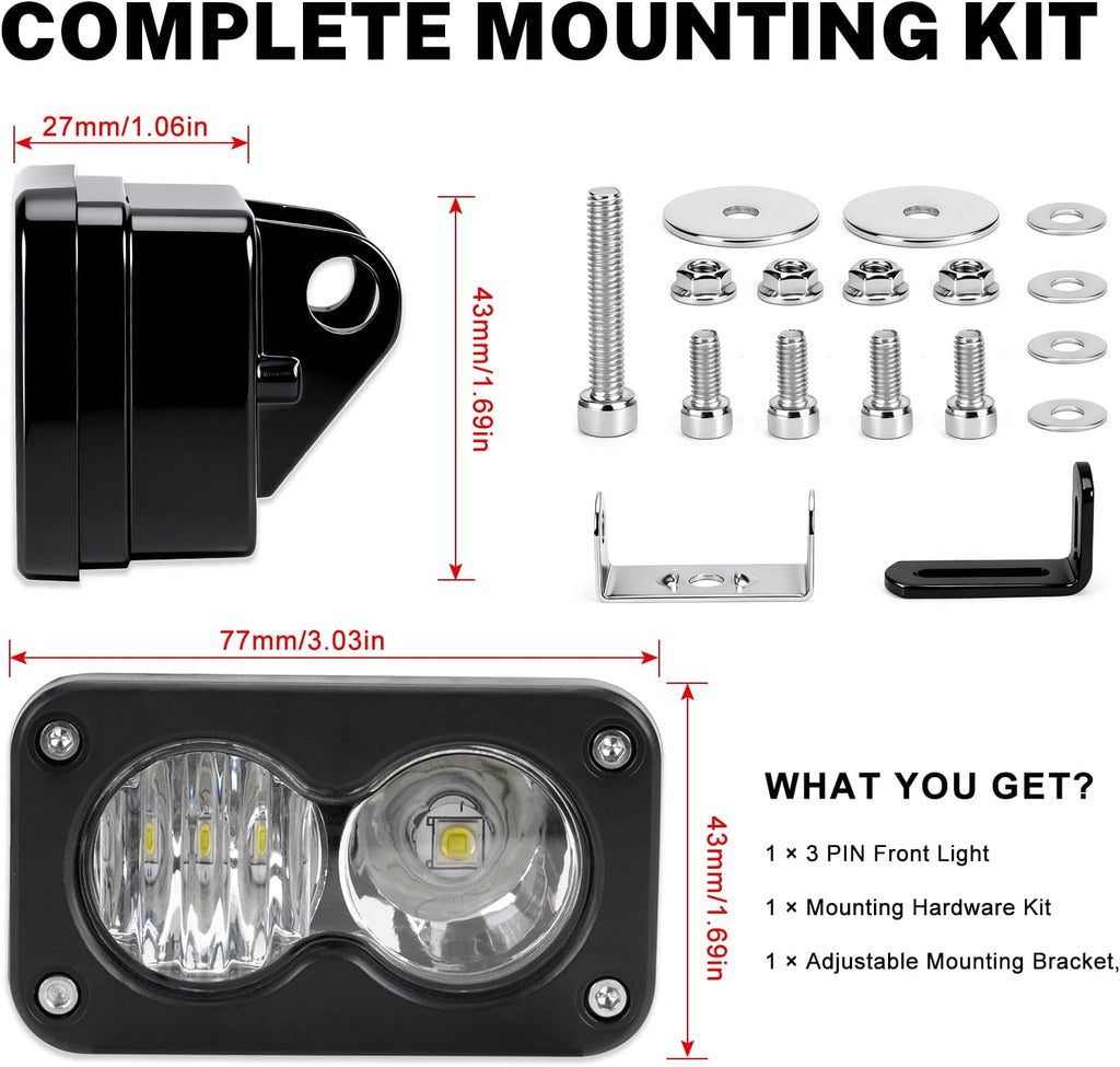 LED Headlight Upgrade Kit Waterproof 3 Pin for Ridstar Q20/Q20 Lite/Q20 Pro with Mount Bracket Front Light Plug and Play Headlight 20W 6000-6500K High Beam Light (White)