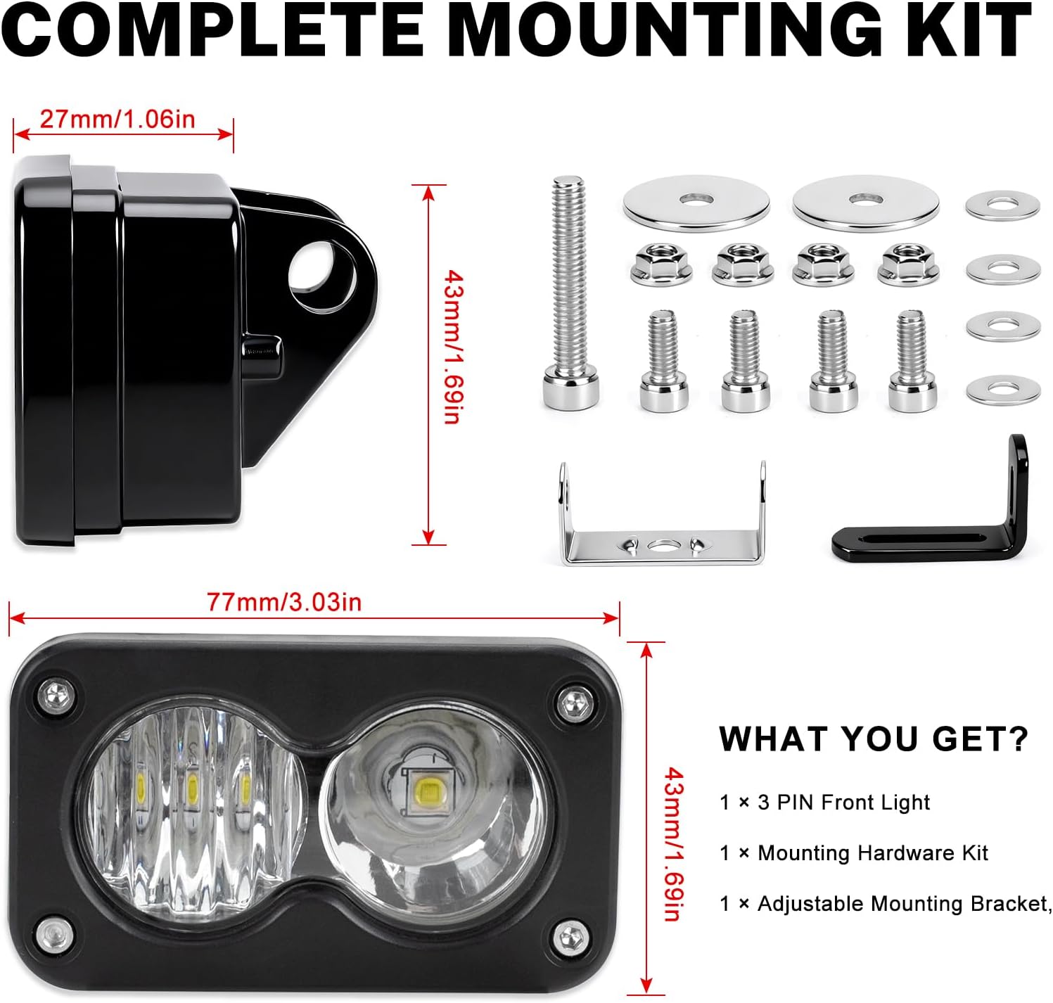 LED Headlight Upgrade Kit Waterproof 3 Pin for Ridstar Q20/Q20 Lite/Q20 Pro with Mount Bracket Front Light Plug and Play Headlight 20W 6000-6500K High Beam Light (White)