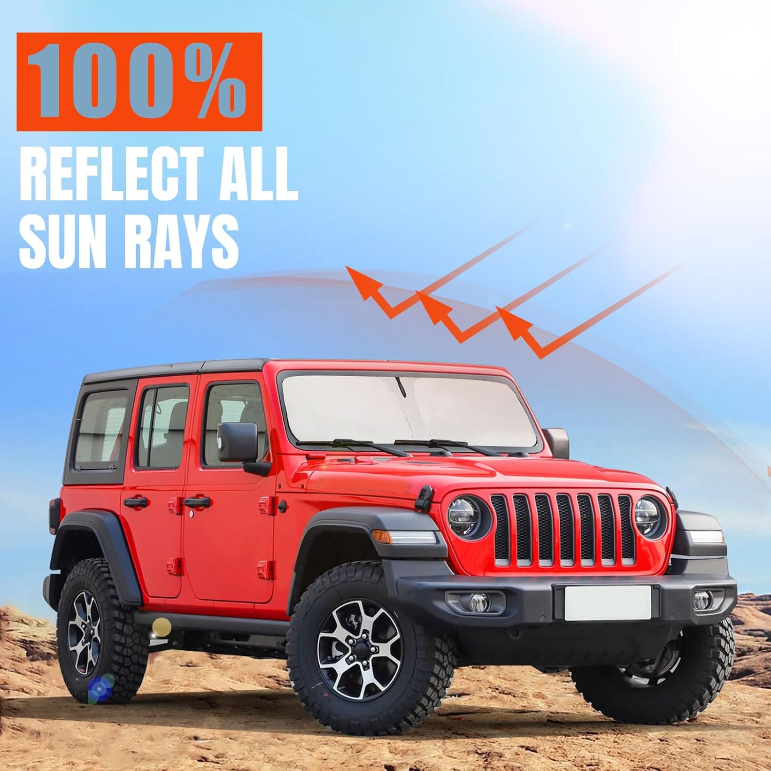 2026 Upgrade Front Windshield Sun Shade Foldable Jeep Wrangler Sun Shade/Jeep Gladiator Sun Shade fit for Jeep Wrangler JL JLU 2018-2026 / Jeep Gladiator 2020-2026 |Keep Car Interior Cooler|