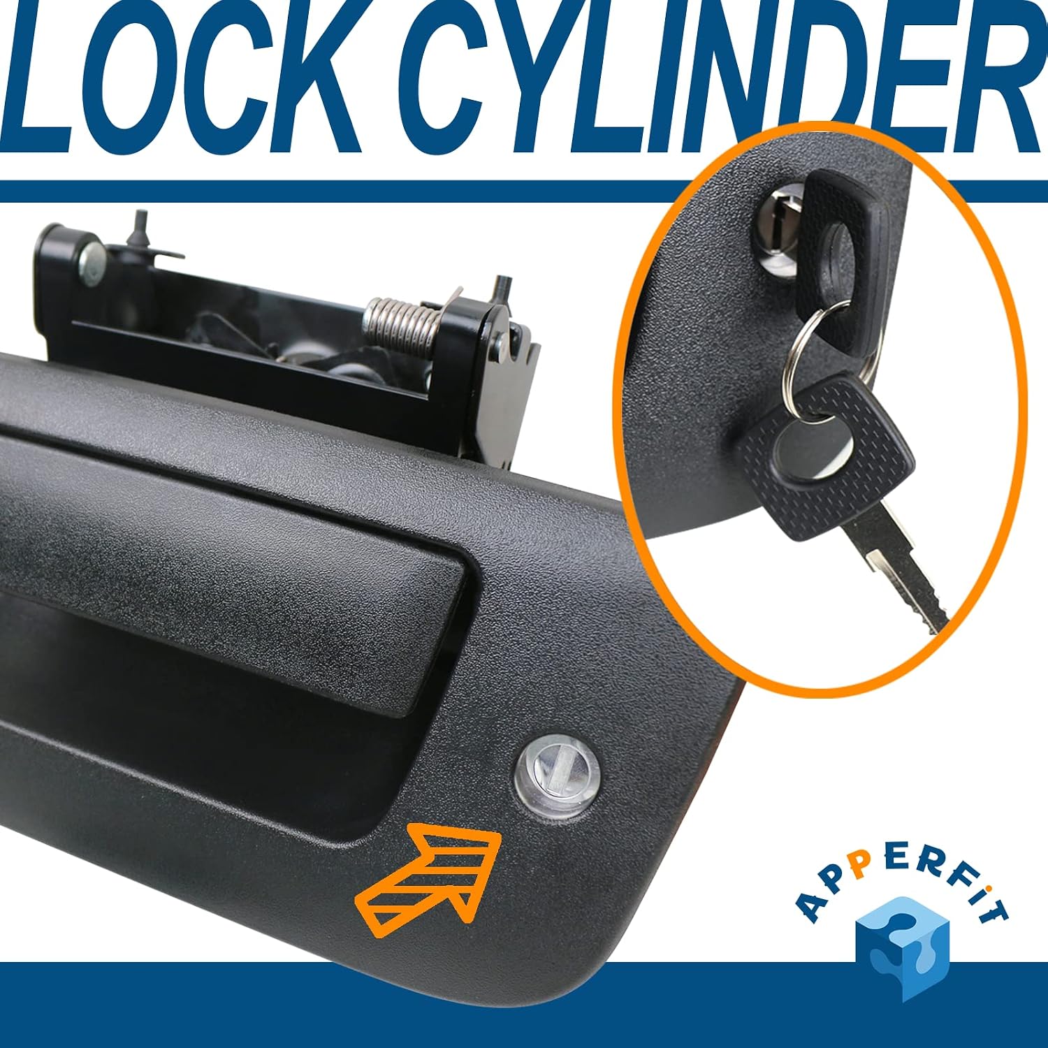 APPERFiT Locking Tailgate Handle Latch w/Bezel & Lock Cylinder 22755305 Compatible with 2007-2014 Chevrolet Chevy Silverado GMC Sierra 1500 2500 3500 Truck Bed Tail Gate Door Panel