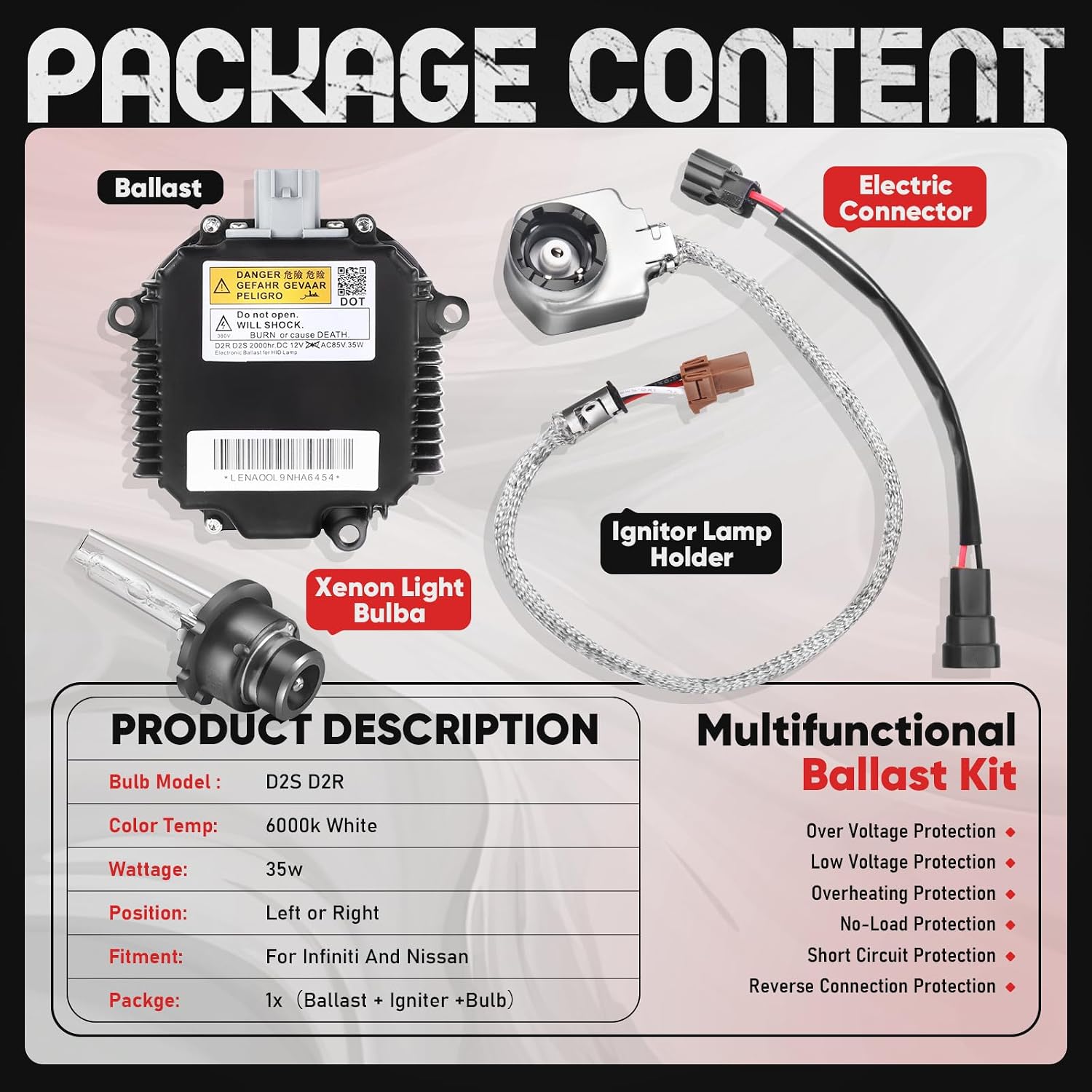 28474-8991 Xenon HID Headlight Ballast Control Unit with Igniter & D2S Bulb - HID Headlight Kit Compatible with Nissan Altima 350Z Maxima Murano Rogue Infiniti G35 G37 FX35, Replaces NZMNS111LAN