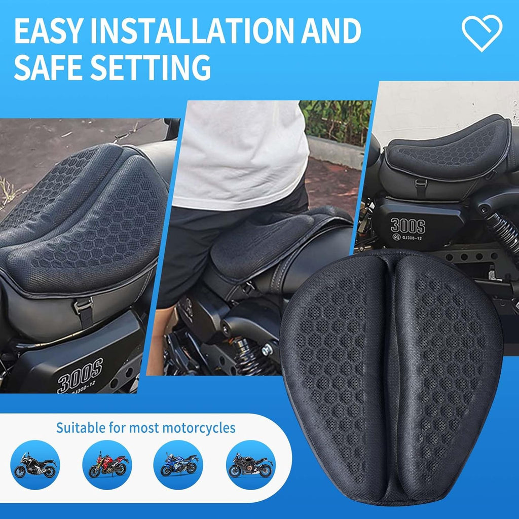 Motorcycle Seat Cushion Gel Pad Universal with 3D-Honeycomb Structure, Soft Gel Seat Pad for Motorcycle, Foldable & Anti-slip Protection, Breathable and Shock Absorption Comfortable for Long Rides