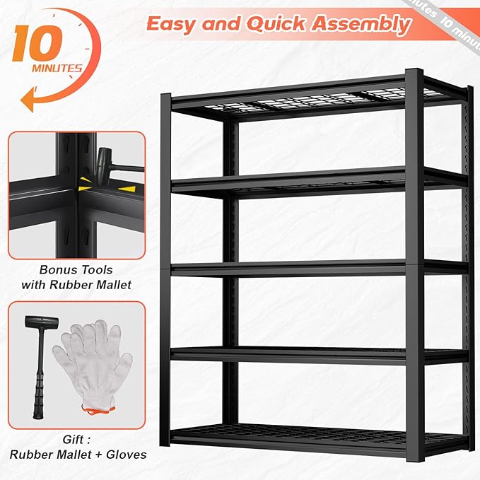 Garage Shelving, 5-Tier Metal Storage Shelves, Metal Shelves - Image 8