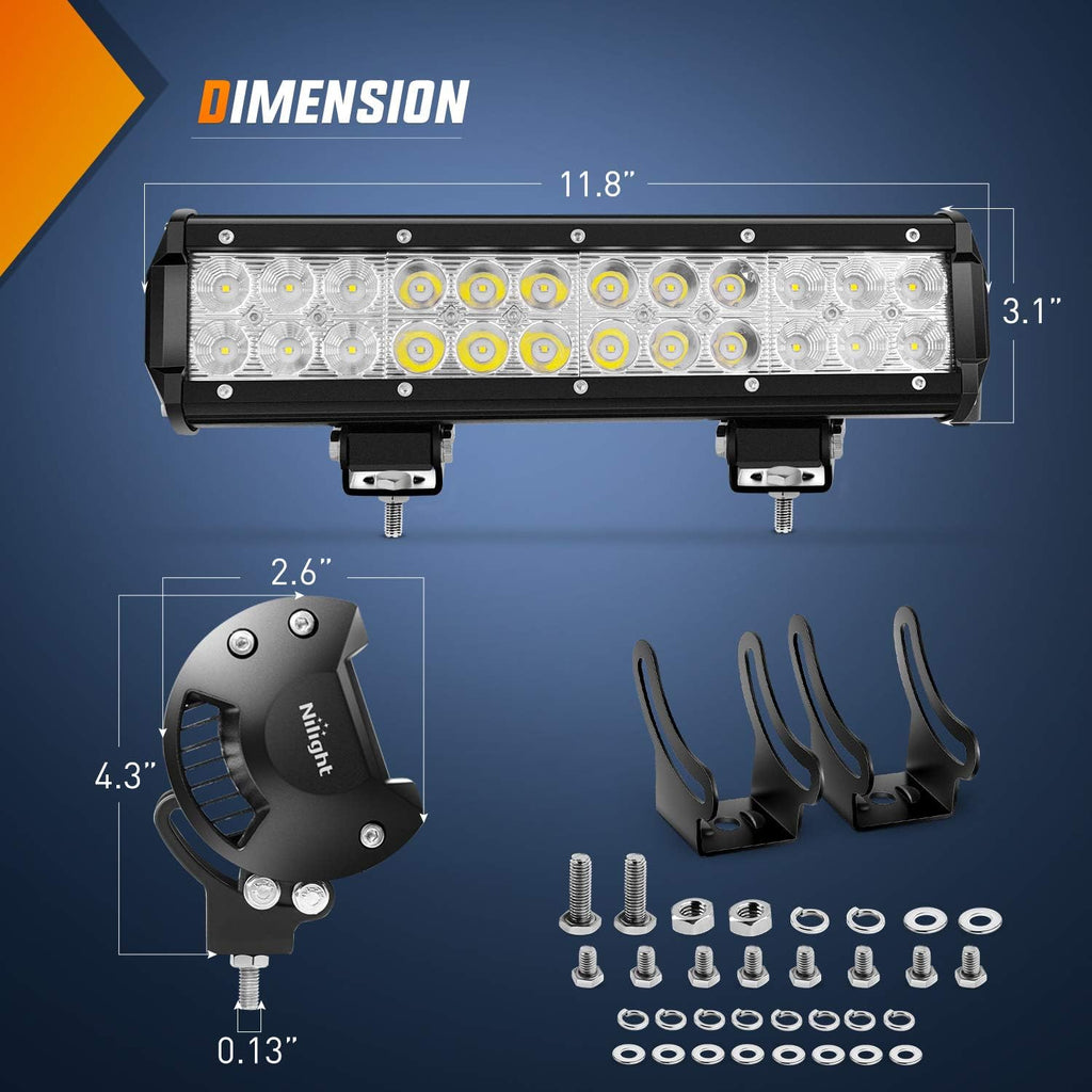 nilight 12 inch 72w led light bar spot shown in use