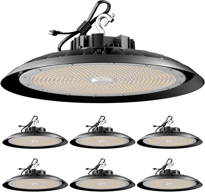 Lightdot 6Pack LED High Bay Light 300W（340x1W） 45000lm (Eqv.1200W MH/HPS) AC100-277V 5000K UFO LED High Bay Shop Light, Commercial Bay Lighting for 30-50FT Height Warehouse, Garage & Barn,Plug & Play