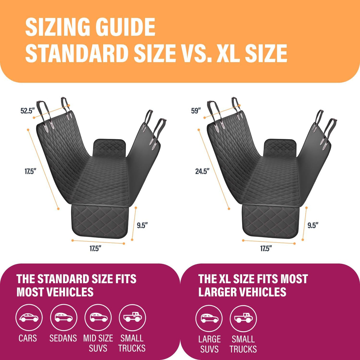 active pets black standard dog car hammock back showing dimensions