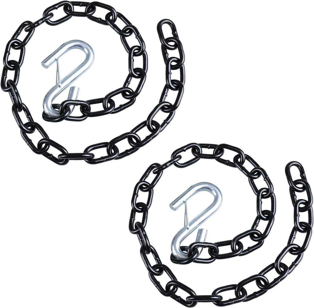 3/16"x 27" Grade 30 Steel Black Boat Trailer Safety Chain with 1 Spring Clip Hooks 3200 lbs, 2 Pcs (3/16"x 27")