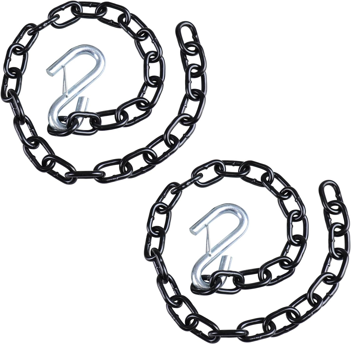 3/16"x 27" Grade 30 Steel Black Boat Trailer Safety Chain with 1 Spring Clip Hooks 3200 lbs, 2 Pcs (3/16"x 27")