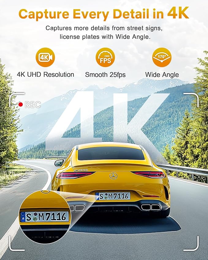 GKU 4K Dash Cam, Dash Cam Front