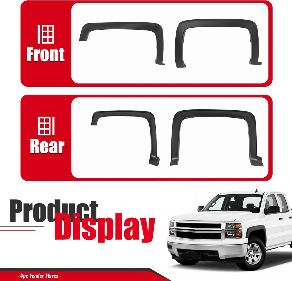 Fender Flare Compatible with 2014-2018 Chevrolet Silverado 1500 2500 HD 3500 HD Not for dually models