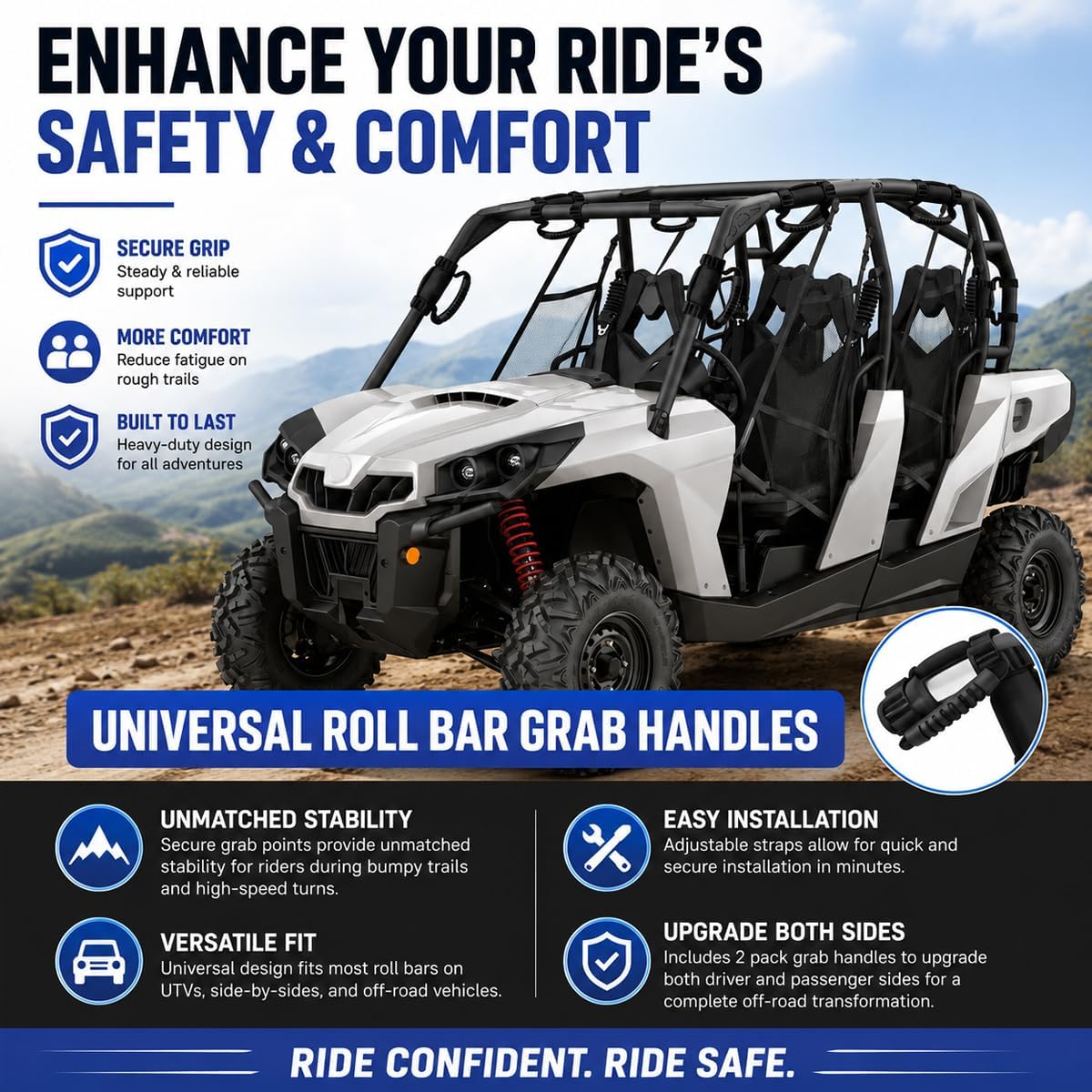 Heavy Duty Roll Bar Grab Handles for CFMOTO UForce 1000 2020–2026, 2 Pack Non-Slip Ergonomic Grip, Adjustable Safety Hand Grips Comfortable Secure Hold