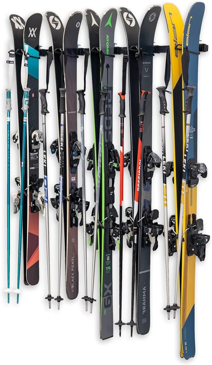 StoreYourBoard Lone Peak Ski Storage Rack, Wall Mount Organizer Holds 5 Pairs by StoreYourBoard