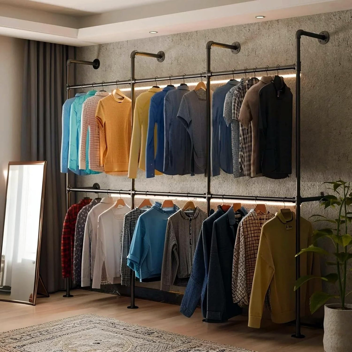 industrial pipe black clothing racks wall mounted, rustic, main product view