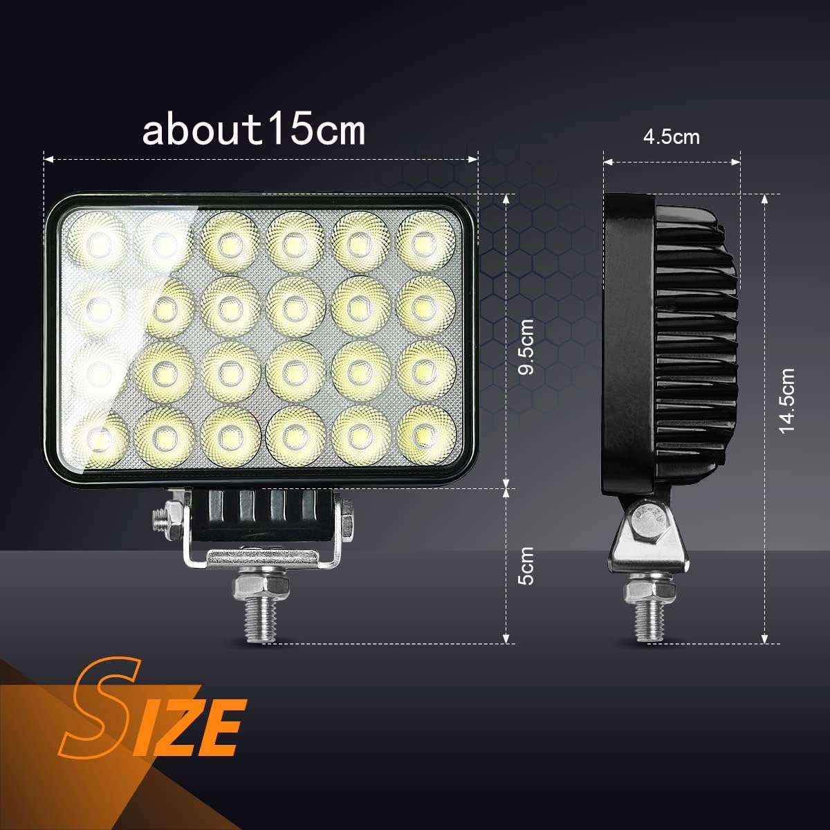 72w led work light 12v 24v heavy-duty truck on a desk or shelf